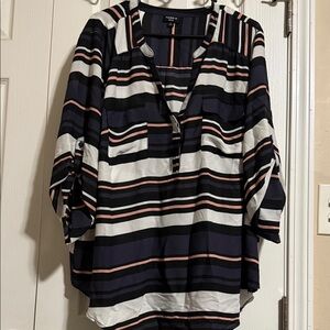 Torrid Striped Blouse - Black, White, Pink NWOT